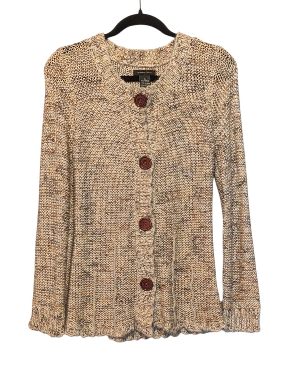 BCBGMaxAzria Neutral Marled Beige Button-Front Knit Cardigan